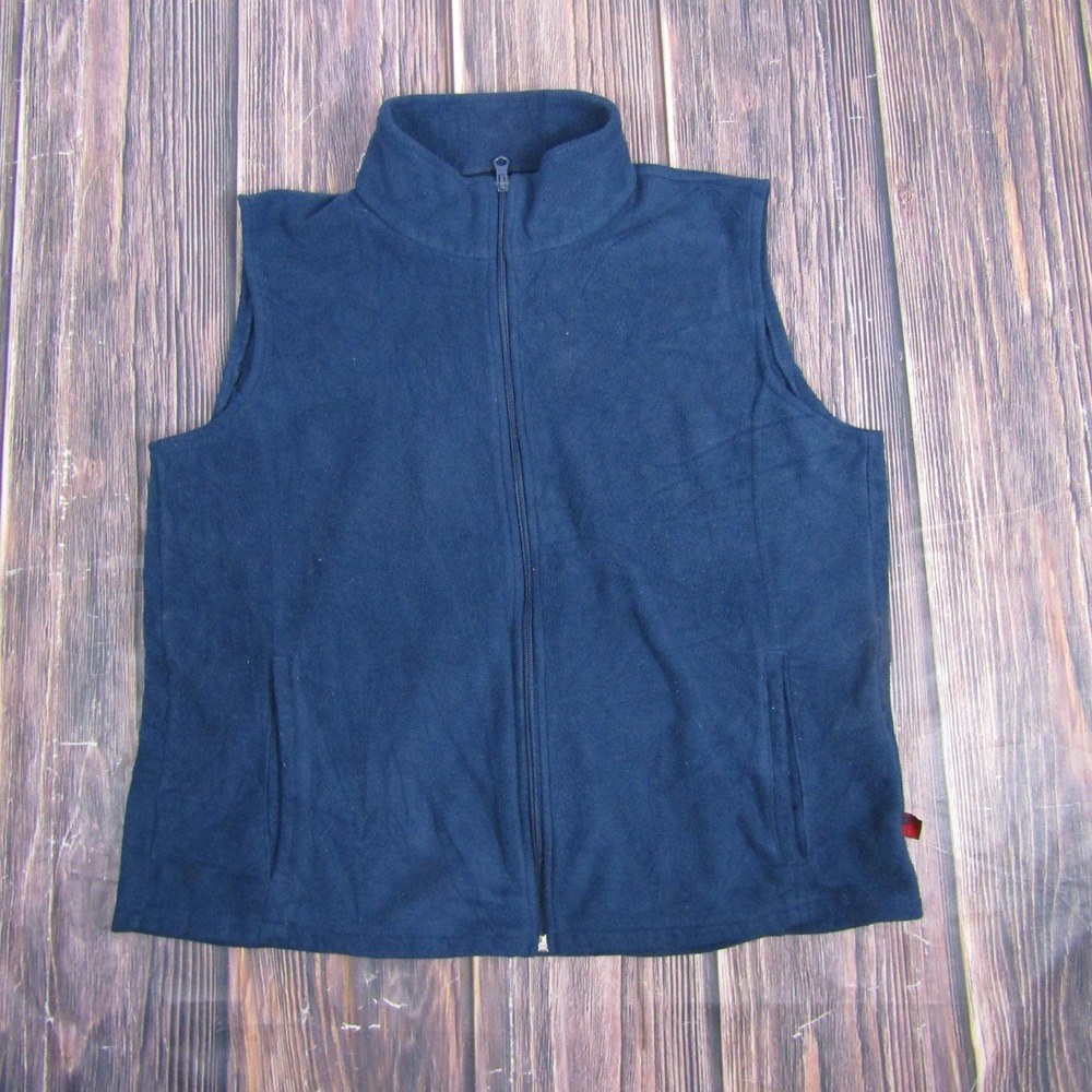 Woolrich Soft Fleece‎ Vest Womens Medium Indigo Zip Front Stand Collar Pockets